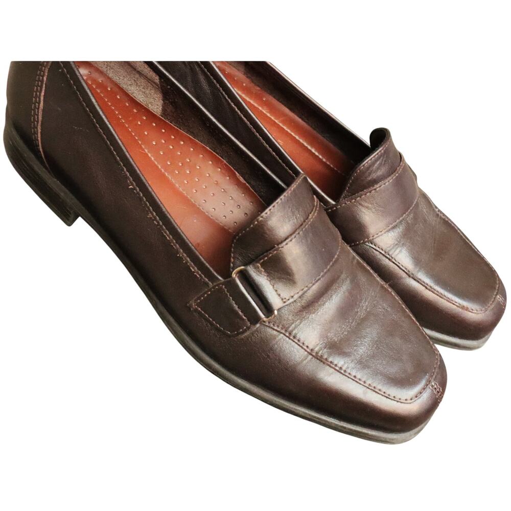 Naturalizer Brown Leather Loafers Square Toe Flat Low heel 7.5 Women Bit Preppy